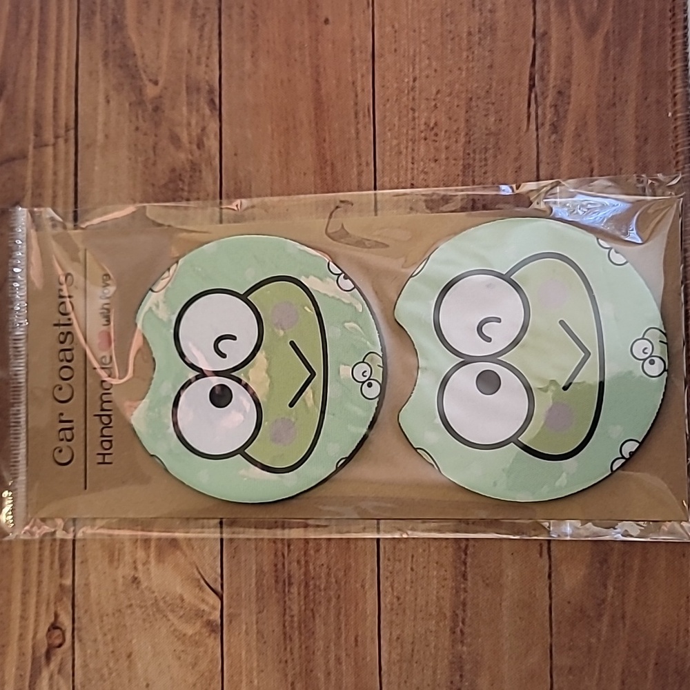 Frog Handmade Reuseable Neoprene Set of 2 Cup Holder Car Coasters